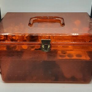 Vintage WIL HOLD Wilson Plastic Amber Orange Translucent Sewing Box 2 Trays USA